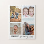 Puzzle Nombre de familia 4 Collage de fotos blanco<br><div class="desc">Crea tu propio rompecabezas de fotos con 4 de tus fotos favoritas en un fondo blanco.Personaliza con el nombre de tu familia y el año. El rompecabezas de rompecabezas de fotos familiares es perfecto para la actividad en solitario o familiar. Los rompecabezas ayudan a relajarse y aliviar el estrés. La...</div>