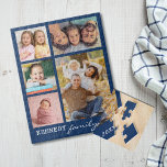 Puzzle Nombre de familia de 5 Collages de fotos personali<br><div class="desc">Crea tu propio rompecabezas de fotos con 5 de tus fotos favoritas en un fondo azul.Personaliza con el nombre de tu familia y el año. El rompecabezas de rompecabezas de fotos familiares es perfecto para la actividad en solitario o familiar. Los rompecabezas ayudan a relajarse y aliviar el estrés. La...</div>