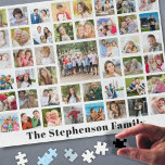 Puzzle Nombre de familia personalizado 45 Collage de foto<br><div class="desc">Cree un rompecabezas de rompecabezas personalizado de recuerdos fotográficos utilizando esta plantilla cuadrada de collage de fotos fácil de cargar con 45 imágenes y personalizada con un nombre de familia o el texto de su personalizado. Conmemorar una ocasión especial o un evento o hacer para una significativa colección de fotos...</div>