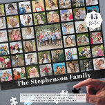 Puzzle Nombre de familia personalizado 45 Collage de foto<br><div class="desc">Cree un rompecabezas de rompecabezas de recuerdos fotográficos personalizados utilizando esta plantilla de collage de fotos fácil de cargar con 45 imágenes cuadradas y personalizado con un nombre de familia o el texto personalizado en su elección de estilos de fuente y color y color de fondo (mostrado con texto blanco...</div>
