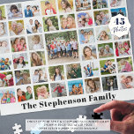 Puzzle Nombre de familia personalizado 45 Collage de foto<br><div class="desc">Cree un rompecabezas de rompecabezas personalizado de recuerdos fotográficos utilizando esta plantilla cuadrada de collage de fotos fácil de cargar con 45 imágenes y personalizada con un nombre de familia o el texto de su personalizado. Conmemorar una ocasión especial o un evento o hacer para una significativa colección de fotos...</div>