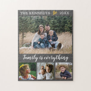 Puzzle Nombre de familia personalizado Cita 4 Gris Collag