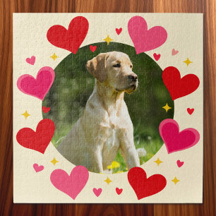 Puzzle Nombre de Foto Personalizada Corazones Rojos Rosad
