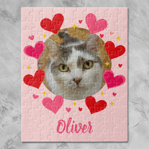 Puzzle Nombre de Foto Personalizada Corazones Rosados Roj
