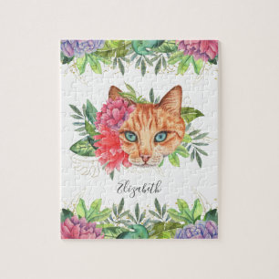 Puzzle Nombre de gato floral de ojos azules lindo