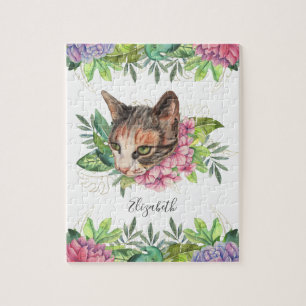Puzzle Nombre de gato floral de ojos verdes lindo