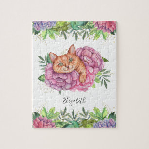 Puzzle Nombre de gato floral lindo adorable