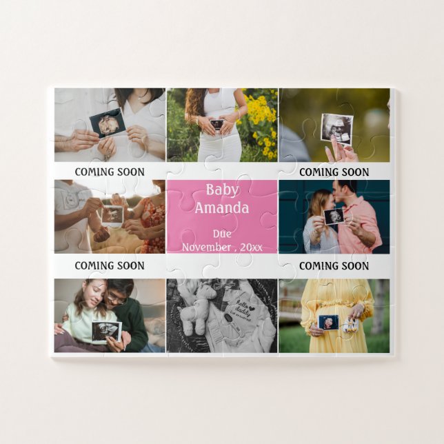 Puzzle Nombre de la foto del bebé que viene pronto Invita (Horizontal)