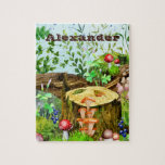 Puzzle Nombre de las plantas de hongos del bosque acuátic<br><div class="desc">Un rompecabezas con un nombre/texto de personalizable con ilustraciones acuarelas de hongos, musgos y otras plantas del bosque, este rompecabezas funcionaría bien como un regalo personalizado para alguien que ama la recolección de hongos, la naturaleza y los rompecabezas.</div>