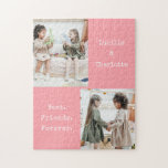 Puzzle Nombre de los mejores amigos rosados del Collage d<br><div class="desc">Celebra tu amistad con este adorable rompecabezas rosa de dos fotos, diseñado sólo para los mejores amigos. Este rompecabezas presenta un estilo de bloques de color moderno y una estética moderna, por lo que es la forma perfecta de capturar tus recuerdos favoritos con tu BFF. Los suaves tonos rosas y...</div>