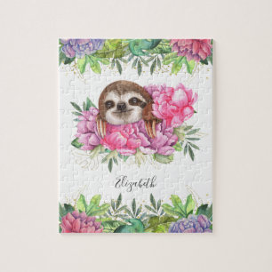 Puzzle Nombre de perezoso adorable floral tropical rústic