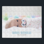 Puzzle Nombre del bebé azul<br><div class="desc">Diseño fotográfico sencillo y de moda con todo el cuerpo. ¿Necesita un color personalizado? Envíanos un mensaje a heartlockedstudio@gmail.com y estaremos encantados de ayudarte.</div>