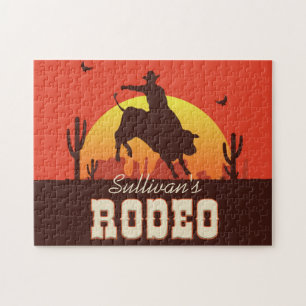 Puzzle NOMBRE DEL personalizable Rodeo de Cowboy Bull Rid