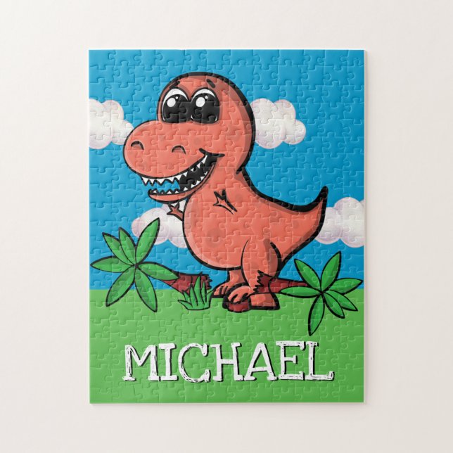 Puzzle Nombre del Personalizado Rex de Cute Trex Dinosaur (Vertical)