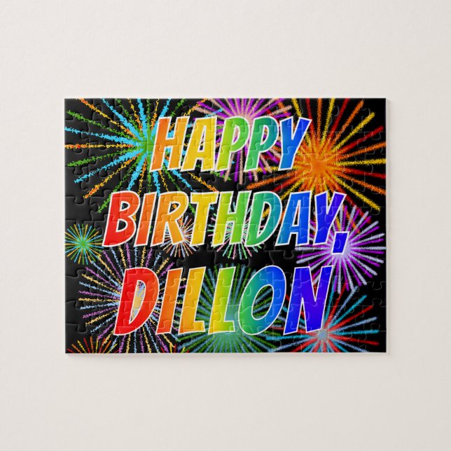Puzzle Nombre "DILLON", Diversión "CUMPLEAÑOS FELIZ" (Horizontal)