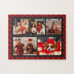 Puzzle Nombre familiar 5 Collage de fotos Red Plaid Moder<br><div class="desc">Family Name 5 Collage de fotos Red Plaid Modern Jigsaw Puzzle presenta un collage de fotos de cinco de tus fotos favoritas con tu apellido personalizado en un elegante guión en blanco sobre un fondo de manto rojo. Personalice editando el texto en los cuadros de texto proporcionados. Perfecto regalo para...</div>