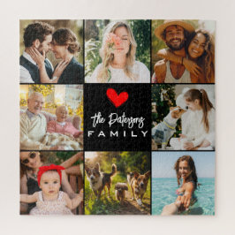 Puzzle Nombre familiar 8 Collage de fotos negro elegante 