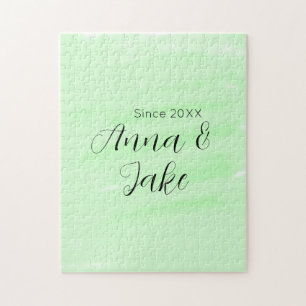 Puzzle nombre fecha boda pareja l acuarela pastel verde