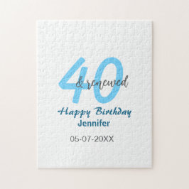 Puzzle nombre fecha cumpleaños 40 y renovado azul número 