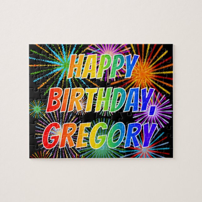 Puzzle Nombre "GREGORY", Diversión "FELIZ CUMPLEAÑOS" (Horizontal)