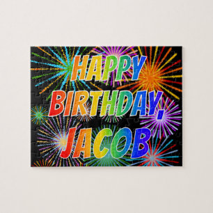Puzzle Nombre "JACOB", Diversión "FELIZ CUMPLEAÑOS"