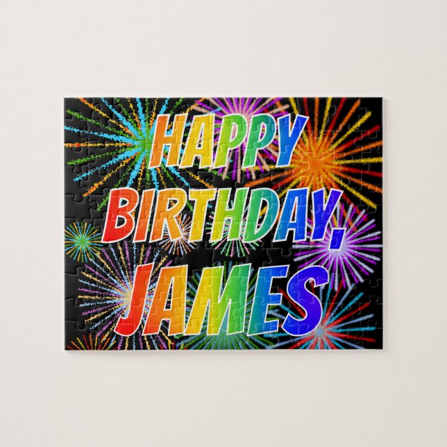Puzzle Nombre "JAMES", Diversión "FELIZ CUMPLEAÑOS" (Horizontal)