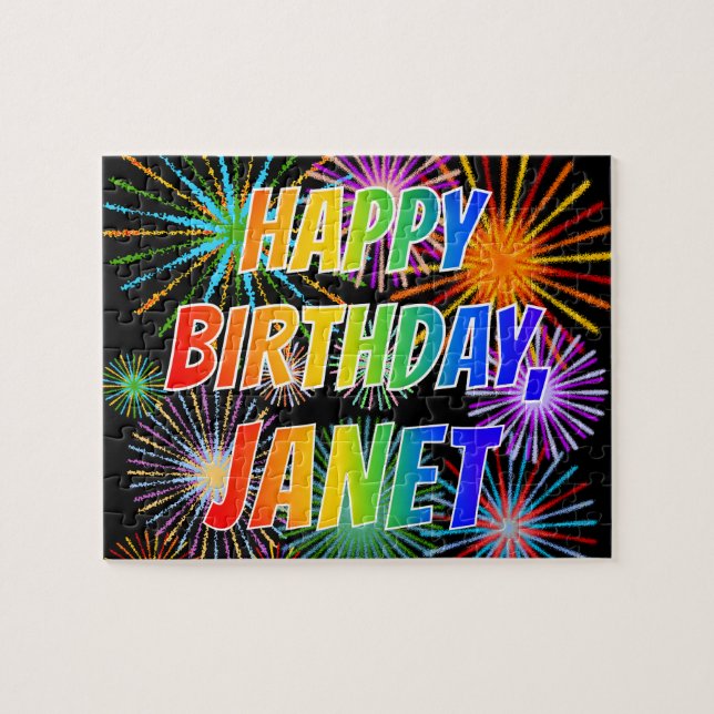 Puzzle Nombre "JANET", Diversión "FELIZ CUMPLEAÑOS" (Horizontal)