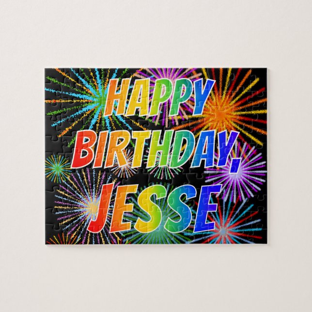 Puzzle Nombre "JESSE", diversión "FELIZ CUMPLEAÑOS" (Horizontal)