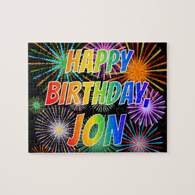 Puzzle Nombre "JON", diversión "FELIZ CUMPLEAÑOS" (Horizontal)