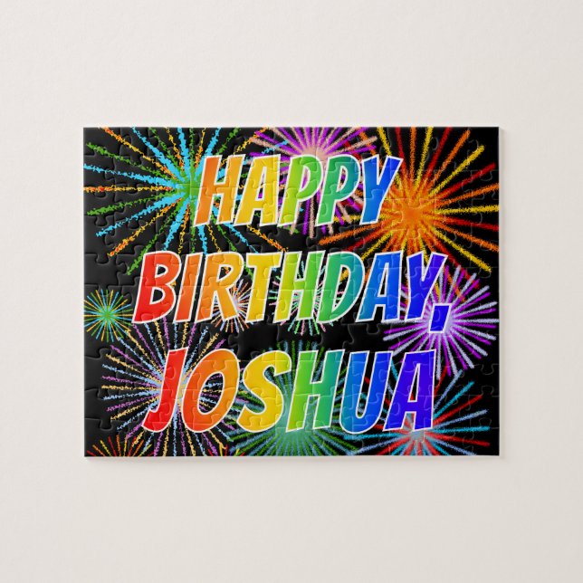 Puzzle Nombre "JOSHUA", divertido "CUMPLEAÑOS FELIZ" (Horizontal)