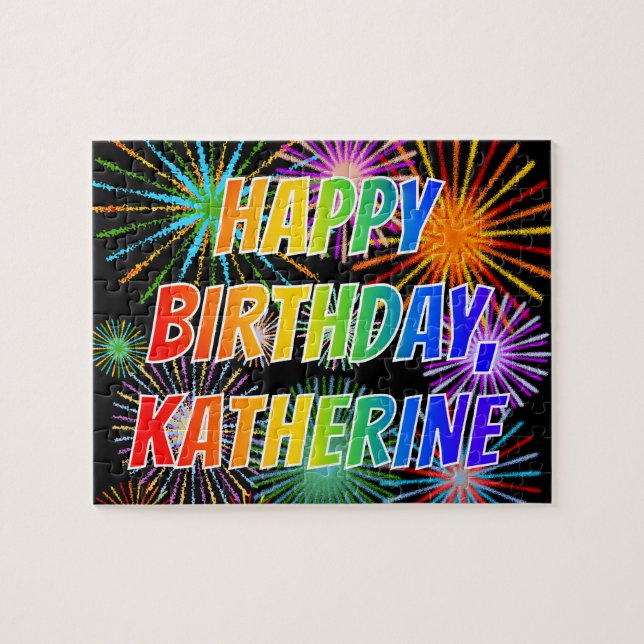 Puzzle Nombre "KATHERINE", Diversión "FELIZ CUMPLEAÑOS" (Horizontal)