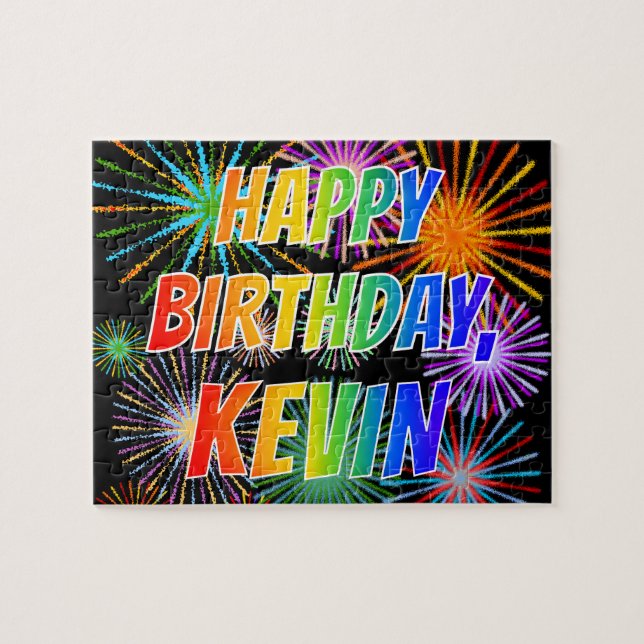 Puzzle Nombre "KEVIN", Divertido "FELIZ CUMPLEAÑOS" (Horizontal)