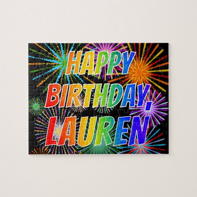 Puzzle Nombre "LAUREN", diversión "FELIZ CUMPLEAÑOS" (Horizontal)