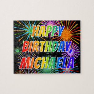 Puzzle Nombre "MICHAELA", Divertido "FELIZ CUMPLEAÑOS"