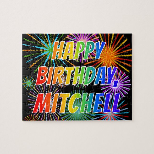 Puzzle Nombre "MITCHELL", Diversión "FELIZ CUMPLEAÑOS" (Horizontal)