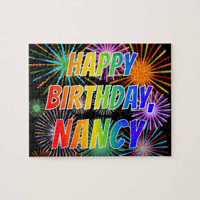 Puzzle Nombre "NANCY", Diversión "FELIZ CUMPLEAÑOS" (Horizontal)