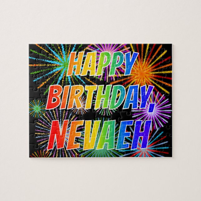 Puzzle Nombre "NEVAEH", diversión "FELIZ CUMPLEAÑOS" (Horizontal)