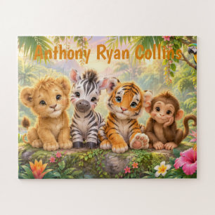 Puzzle Nombre personalizado animales tropicales bebé selv