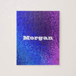 Puzzle Nombre personalizado azul púrpura brillante abstra