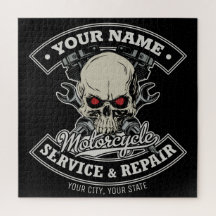 NOMBRE Personalizado Biker Mechanic Skull Motorcyc