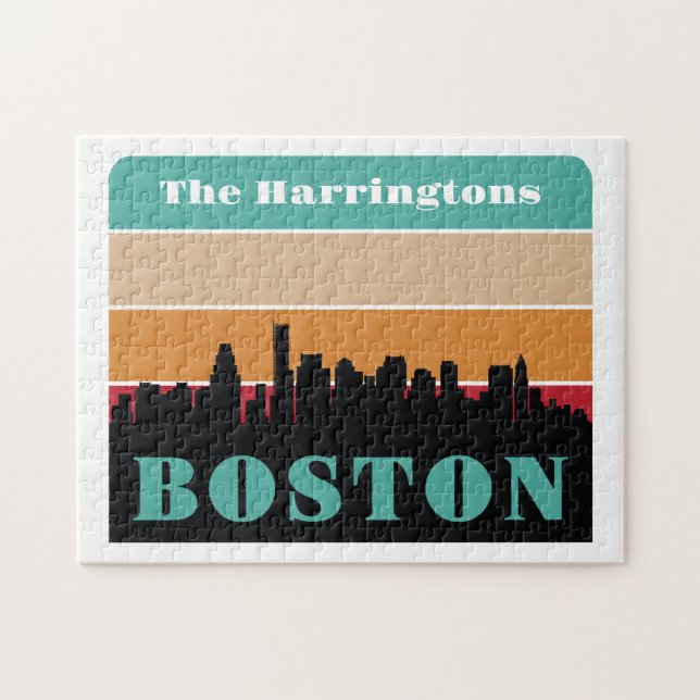 Puzzle Nombre personalizado Boston Massachusetts (Horizontal)