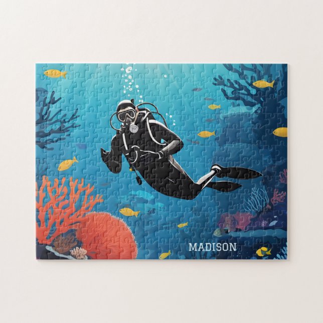Puzzle Nombre personalizado Buceador Scuba (Horizontal)