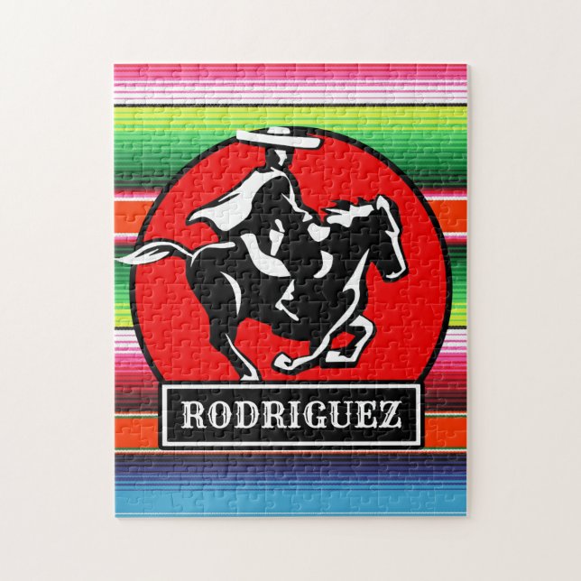 Puzzle NOMBRE Personalizado Carro Caballo Serape Español  (Vertical)