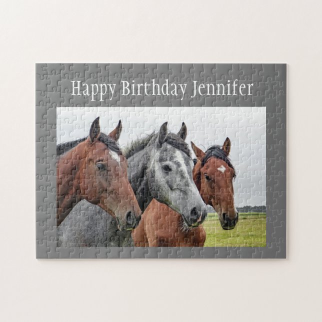 Puzzle Nombre personalizado de cumpleaños Caballo Amante  (Horizontal)