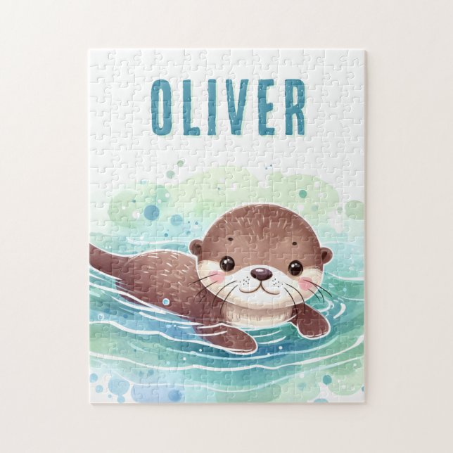 Puzzle Nombre personalizado de Ilustracion de Otter (Vertical)