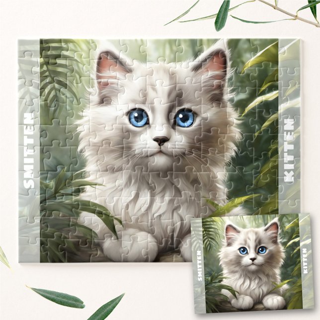 Puzzle Nombre personalizado de la planta de jungla de gat (Cute Kitten Ragdoll Cat Jungle Plant Custom Name Jigsaw Puzzle)