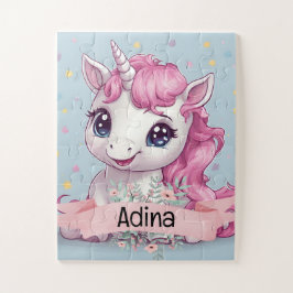 Puzzle Nombre personalizado de Unicornio, bebé rosa mágic