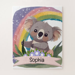 Puzzle Nombre personalizado del bebé de Koala Arcoiris