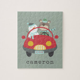 Puzzle Nombre personalizado del coche rojo de los Navidad