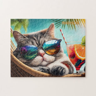 Puzzle Nombre personalizado Gato de vacaciones
